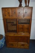 Oak Cabinet with Sliding Panel Wood and Glass Doors