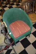 Lloyd Loom Green Painted Armchair with Dropping Cushion Seat