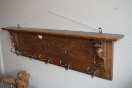 Oak Wall Mounted Hat and Coat Shelf with Carved Dolphin Decoration