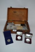 Box Containing Commemorative Coins, Silver Coins and 50 Pence Coins
