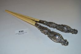 Pair of Silver and Ivory Glove Stretchers