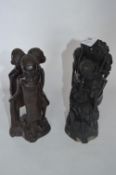 African Carved Ebony Tree of Life and Trio of Figurines