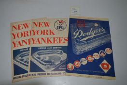 Three American Baseball Programs 1951 Dodgers and 1961 New York Yankees