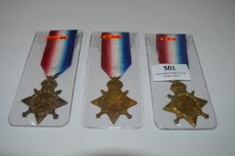 Three WWI Stars Medals Reg: RFA and 16th Lancers