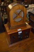 Oak Cased Valve Radio and Speaker