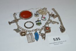 Silver Charm Bracelet and Brooch