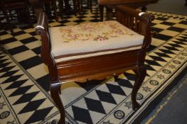 Mahogany Piano Stool with Lift up Lid and Tapestry Seat