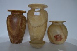 Three Egyptian Marble Effect Vases and a Dish