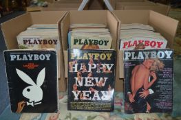 Three Boxes Containing Seventy Playboy Magazines 1974-1979