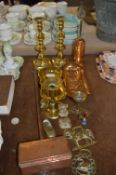 Brassware Including Candlesticks, Trays, Chestnut Roaster, etc.