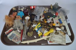 Tray Lot of Small Collectables; Wade, Babycham, Pens, Commemorative Coins, Pin Badges, etc.