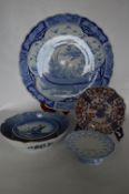 Large Chinese Blue & White Charger, Imari Dish and Blue & White Bowl