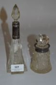 Glass Scent Bottle and an Oil Bottle with Silver Rims