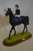 Large Racing Horse and Jockey Figurine