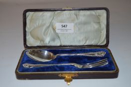 Cased Hallmarked Silver Fork and Spoon 1917
