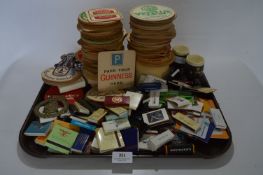 Tray of Beer Mats and Matchboxes