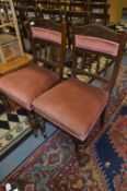 Pair of Edwardian Dining Chairs with Pink Upholstered Seats