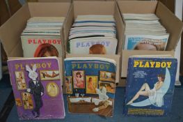 Three Boxes Containing Sixty Eight Playboy Magazines 1968-1973