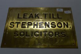 Brass Wall Plaque; Leak Till Stephenson Solicitors