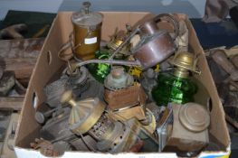 Box Containing a Large Collection of Oil Lamps and Accessories