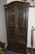 Edwardian Oak Display Cabinet with Lead Glazed Doors