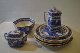 Ringtons Blue & White Ware; Teapot, Coffee pot, Small Bowl and Decorative Plates