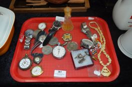 Tray Lot of Wristwatches, Commemorative Coins, Cufflinks, Ivorine Necklace, etc.