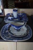 Blue & White Meat Plates, Jug, Shaving Mug and Gravy Boat