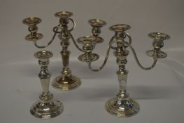 Pair of Three Branch Silver Plated Candelabra and Single Candlestick