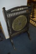 Black Lacquered and Ivory Inlaid Firescreen with Silk Needlework Panel