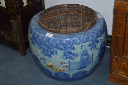 Large Japanese Blue & White Fish Bowl