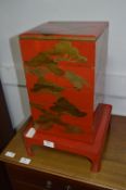 Japaneses Red Lacquered Five Tier Trinket Boxes on a Red Lacquered Stand