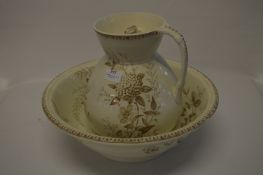 Brown & White Floral Patterned Toilet Jug and Bowl