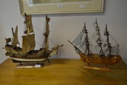 Two Wooden Model Ships 