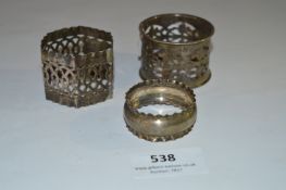 Three Silver Napkin Rings Approximately 37.9g