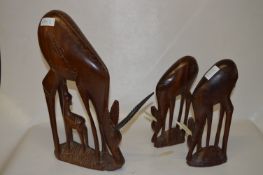 Set of Three African Carved Wood Antelope