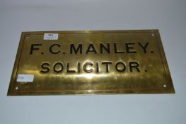 Brass Wall Plaque for F.C. Manley Solicitor