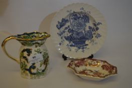 Masons Mandalay Green Jug, Red Dish and a Blue & White Bowl