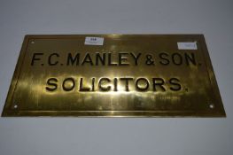 Brass Wall Plaque F.C. Manley & Sons Solicitors