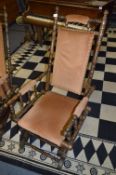 Turned Beech Framed Rocking Chair with Upholstered Seat