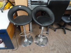 *Pair of Gas Lift Chrome and Black Barstools
