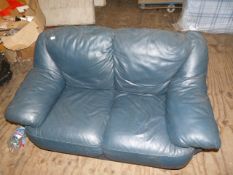 *Blue Leather Two Seat Settee