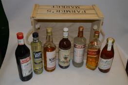 Farmer Market Crate Containing Bottles of Spirits; Smirnoff, Johnnie Walker Whiskey, Martini, etc.