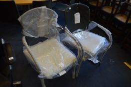 *Pair of Steel Mesh Armchairs with Cushions