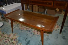 Oriental Teak Coffee table with Carved Top and Glass Inlet