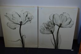 Pair of Canvas Style Deco Graphs of Flowers