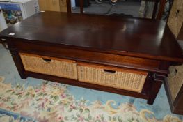 Darkwood Coffee Table with Two Drawer Basket Undershelf