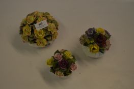 Three Pottery Flower Bowls