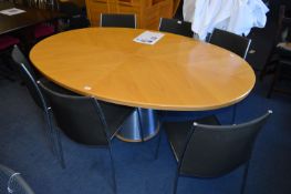 Oval Topped Pine Effect Dining Table with Chrome Base and Six Chairs