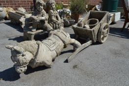 Concrete Shire Horse and Cart Garden Ornament